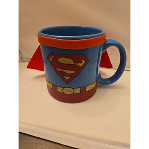 DC Comics SUPERMAN Coffee Glittery Cup/Mug Removable Cape 18oz